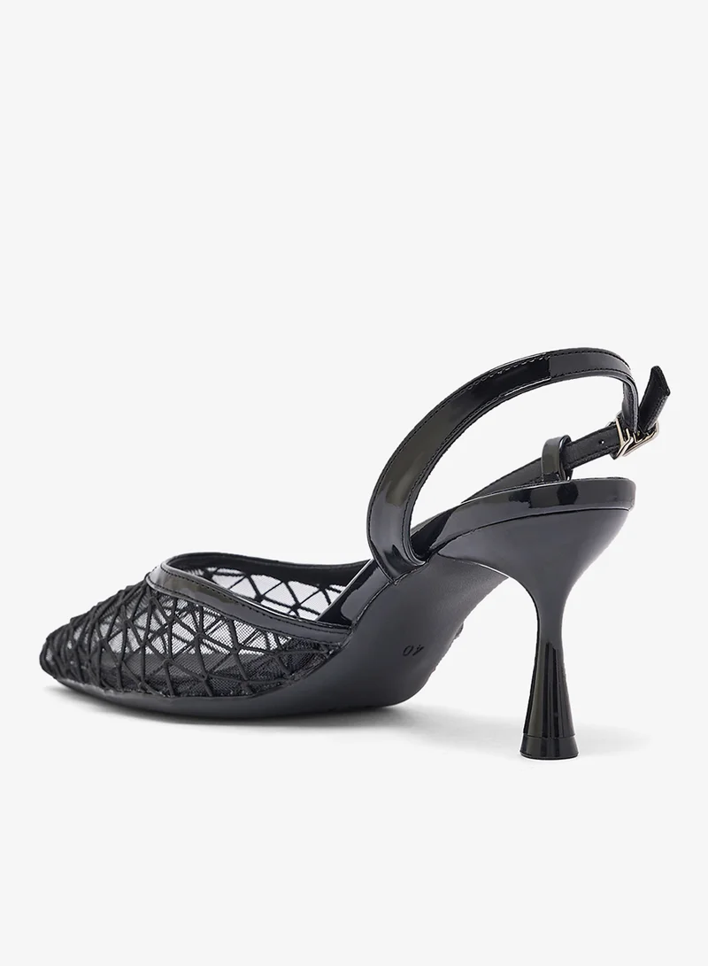 ELLA Black Net Detail Kitten Heel Sling Back Pumps for Women | Best Price UAE